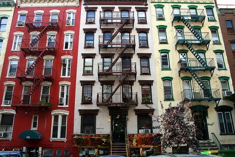 A row of apartment buildings in New York City