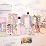Illustration of Williamsburg skyline with residential buildings added by gallery visitors