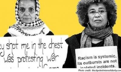 A Palestinian protester collaged next to a Black protester