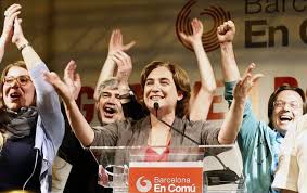 Ada Colau celebrating her win in Spain's municipal and regional elections