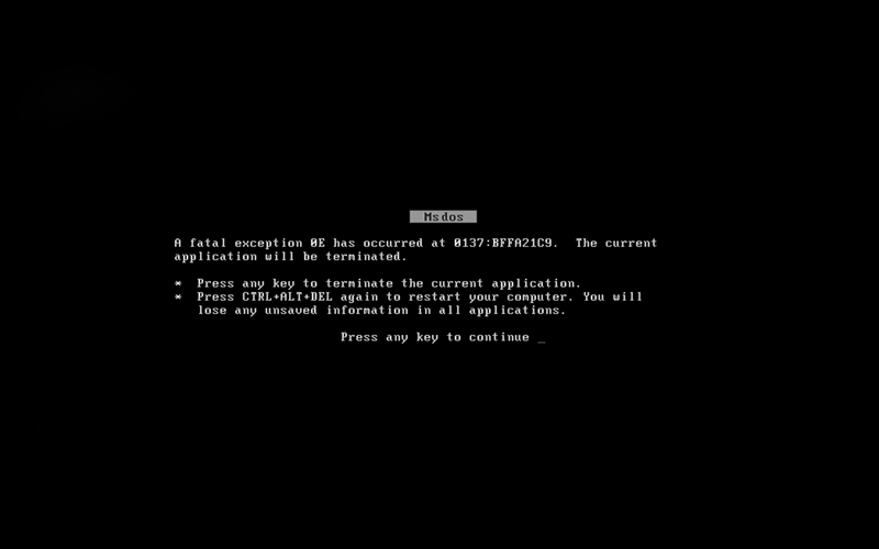 Black screen showing computer error