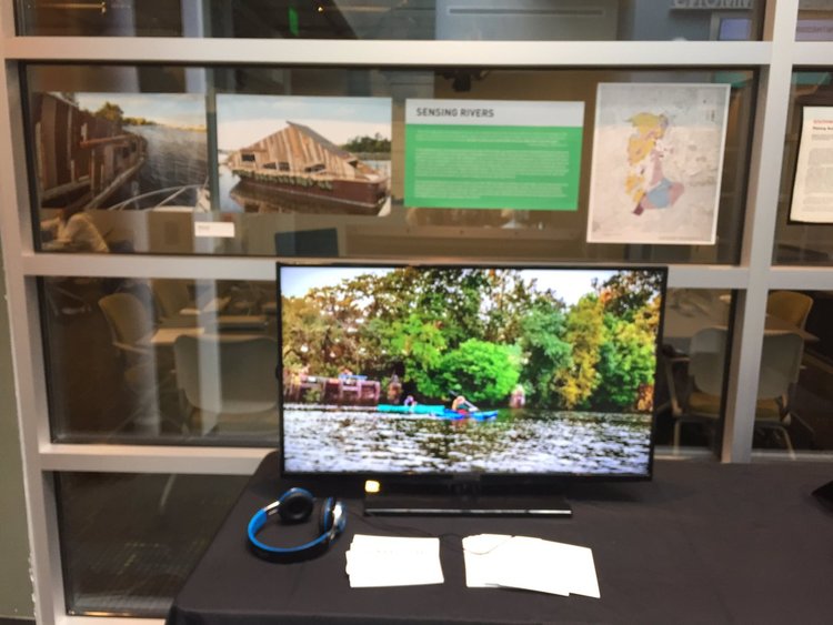 Image of a computer screen on a desk. On the screen is an image of a hyper-colorful tree